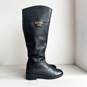 Tory Burch Wembley Riding Boot Black Pebbled Leather 7.5